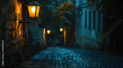 Flickering street light on a deserted alley