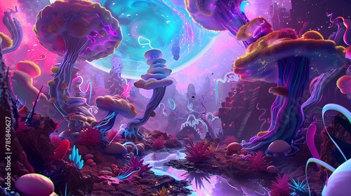 an image of a colorful dream that captures the surreal and psychedelic effects of LSD and DMT photo