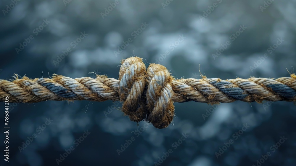 Frayed rope close to snapping, symbolizing tension Frayed rope close to snapping, symbolizing tension