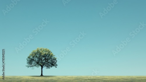 Minimalist Digital Landscape  Lone Tree in Open Sky