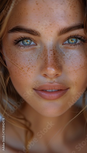 closeup woman freckles face perfection blond hair header tanned extremely pale desirable cheeks