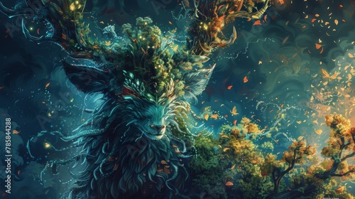 Title: Mythical Forest Guardian - Digital Artwork