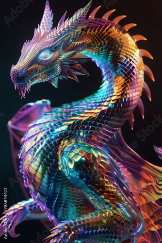 iridescent dragon, full body, intricate details, 4k