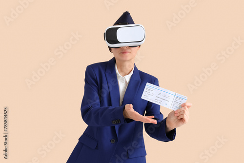 Female stewardess in VR gla...