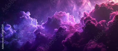 Vibrant sky painted in shades of purple and blue  adorned with a multitude of sparkling stars in a mesmerizing display