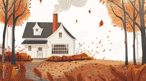 illustration house fall leaves falling chimney rhythm wind shattering expectations storybook layout color ghost young girl aging