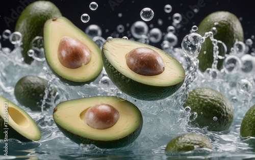 avocados sinking in water high speed professional photography