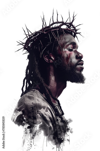 Black Jesus Christ with Crown of Thorns, ideal for print, transparent background © Thumbs