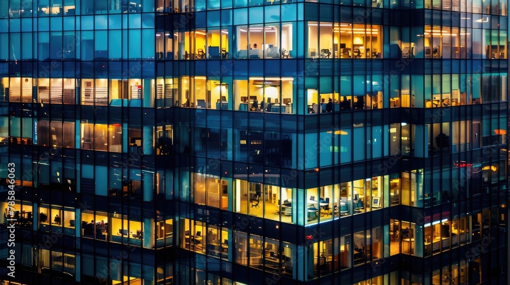 Pattern of office buildings windows illuminated at night, Modern office buildings, Generative AI Pattern of office buildings windows illuminated at night, Modern office buildings, Generative AI