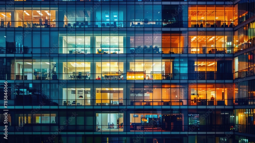 Pattern of office buildings windows illuminated at night, Modern office buildings, Generative AI Pattern of office buildings windows illuminated at night, Modern office buildings, Generative AI