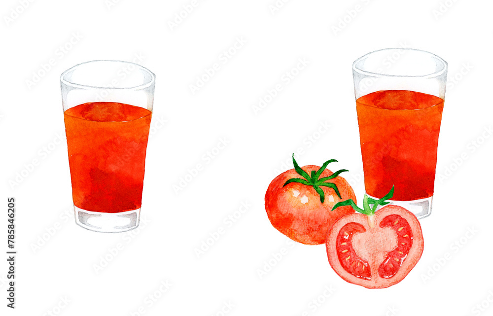 トマトジュース 飲み物の手描き水彩イラスト素材 トマトジュース 飲み物の手描き水彩イラスト素材