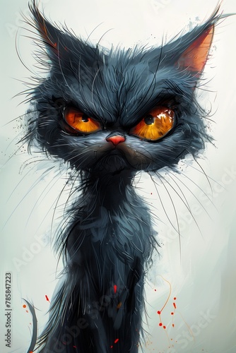 black kitty cat kitten orange eyes tail angry face digital sketch cute finnish cartoon pissed off best brunet