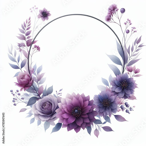 Watercolor spring purple flower frame borderline background to decoration for wedding, birthday, card, invitation, greeting card