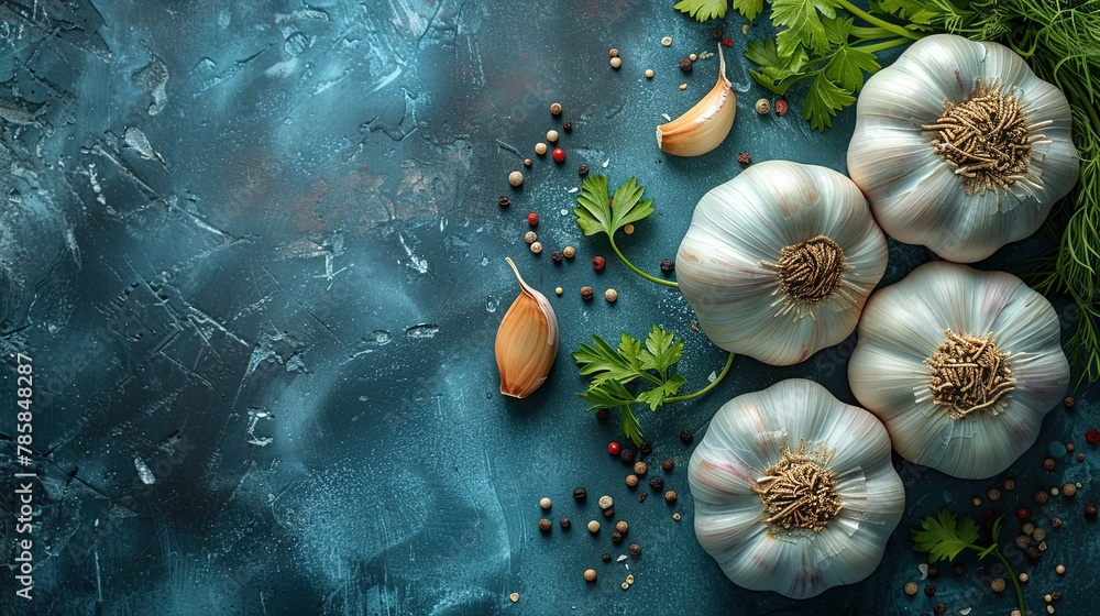 Vivid photo of garlic. Beautiful food background. Generative AI