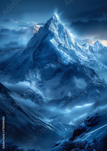 snowy mountain snow covered peak distance advanced digital mountains madness climbing blue shadows recreational products avatar young winter night antarctic photo