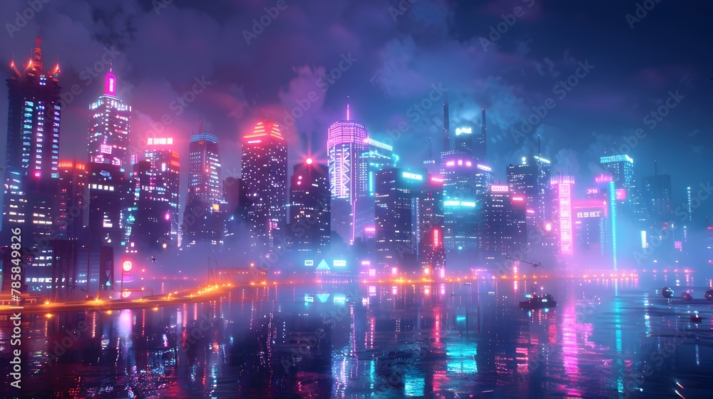 Glittering Neon Metropolis of Mythical Entrepreneurs in a Futuristic Fantasy City Landscape Glittering Neon Metropolis of Mythical Entrepreneurs in a Futuristic Fantasy City Landscape