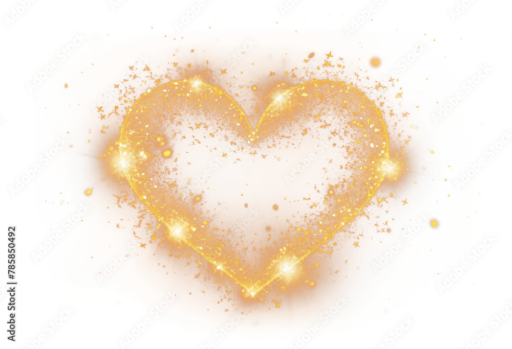 PNG gold heart glitter bokeh effect, transparent background
