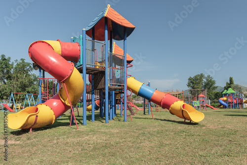 Playground in the park with blue sky