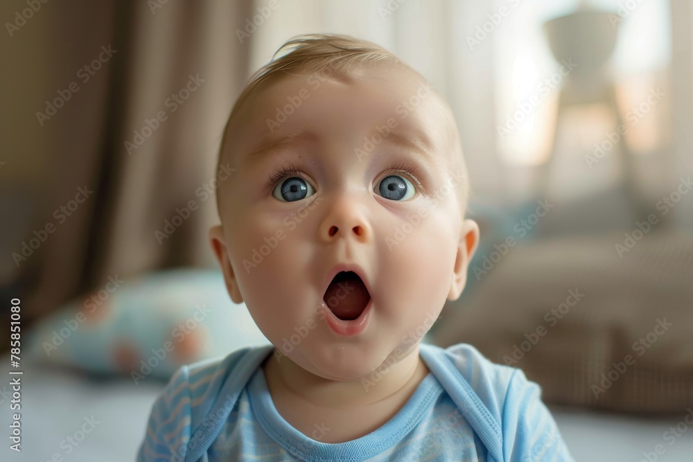 Baby with open mouth and a surprised expression Baby with open mouth and a surprised expression