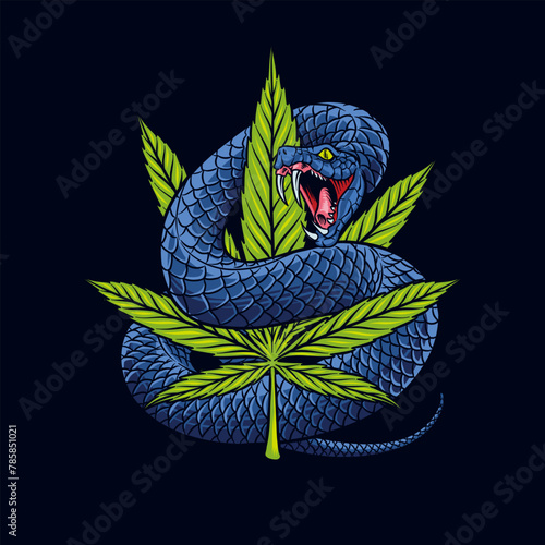 colored illustration of Marijuana Leaf with Snake © Ibnu