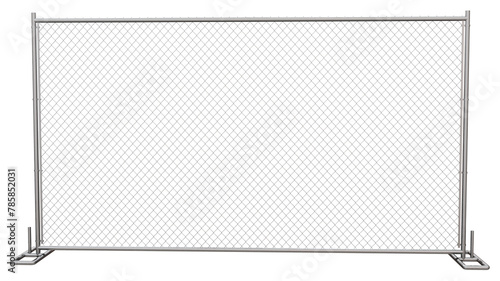 Portable Security Barrier: Showcase secure construction sites with this 3D render of a chain-link fence panel. Isolated background allows for easy design integration.