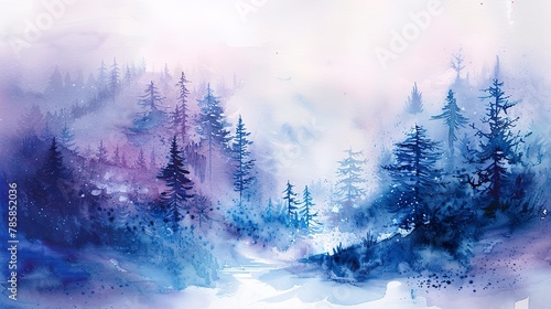Soft watercolor washes in deep blues and purples  mimicking the twilight hues of short winter days. 