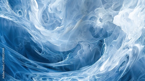 Swirling abstract patterns in icy blues and whites, evoking the whirl of winter winds. 