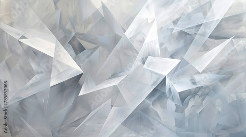 Sharp geometric abstracts in white and gray, representing the crystalline structures of frost and ice. 