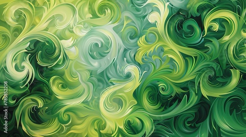 Swirling abstract motifs in fresh spring greens, representing new life and growth. 