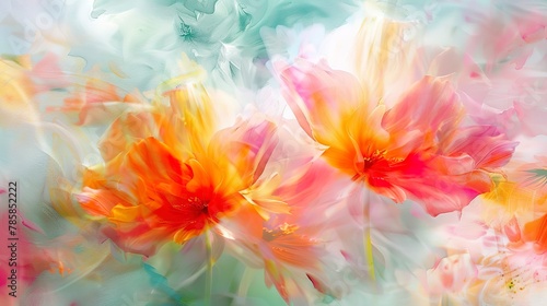 Abstract floral bursts, dynamic splashes of color, capturing the bloom of spring flowers. 