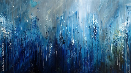 Abstract rain showers, streaks of blues and grays, refreshing the earth and heralding spring.  photo