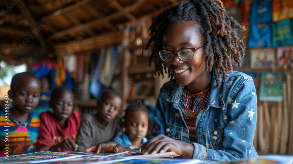 Community Center Volunteer Teaching Children to Read - Documentary Style Community Center Volunteer Teaching Children to Read - Documentary Style