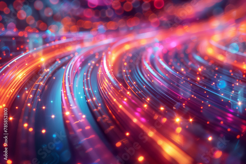 A colorful, abstract image of a line of lights with a blue and purple background
