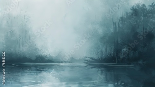 Soft, abstract layers of foggy grays and blues, creating a chilling, mysterious atmosphere. 