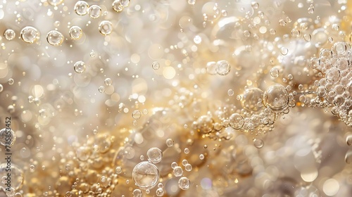 Abstract champagne bubbles rising, in soft golds and whites, representing joy and festivity. 