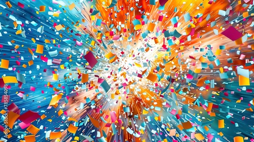 Vibrant confetti explosion abstract, symbolizing joyful celebration and festive spirit.