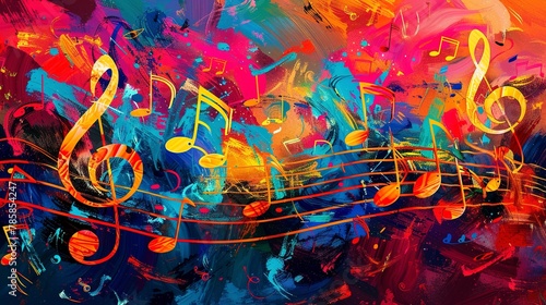 Abstract musical notes on a colorful background, symbolizing the rhythm and dance of life.