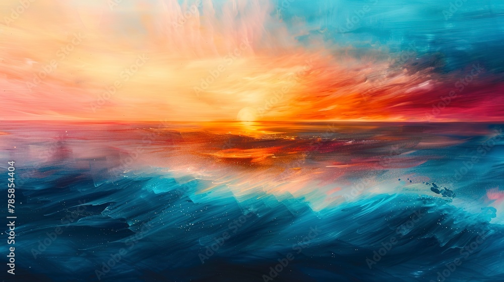 Abstract sea and sunset blend, symbolizing the journey of love, with its highs and lows. 