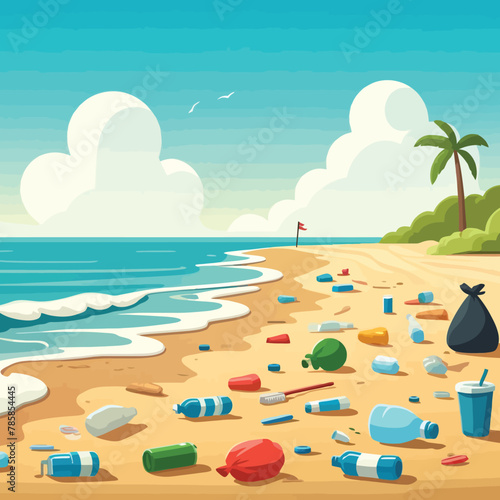 illustration of a beach polluted by garbage