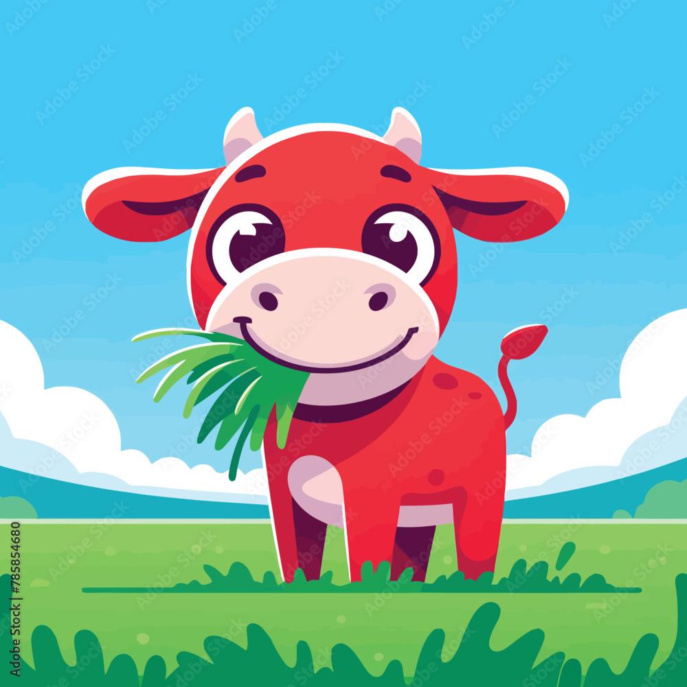 illustration of red cow eating grass illustration of red cow eating grass