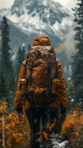 person walking snow backpack forests narrow waist rustic enormous secure fashion quechua far away attention details unconnected polyhedral argo passengers photo