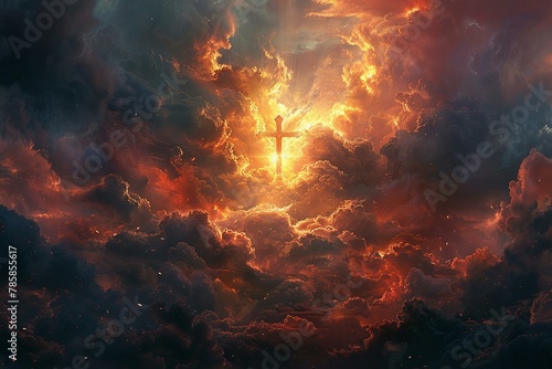 Golgotha's emblem, cross against the convergence of light and cloud
