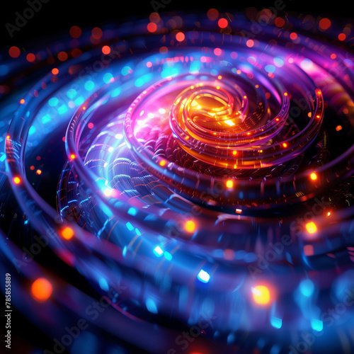 A spiral of lights in a blue and orange color