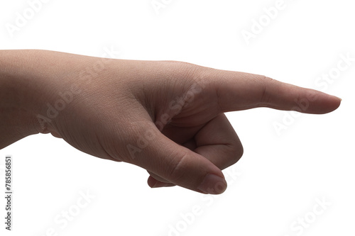 Male hand touching or pointing to something isolated on white background.