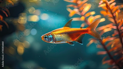 Macro image of a neon tetra fish in an aquarium photo