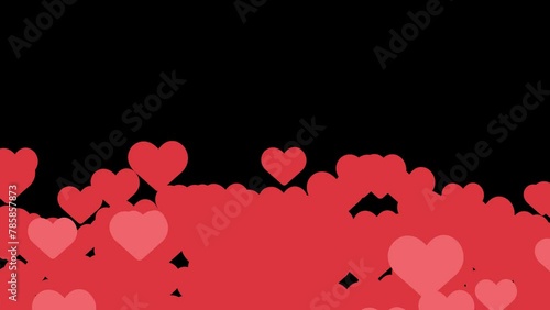 Floating heart symbol flooding the screen, Transition effect, Transparent background.
