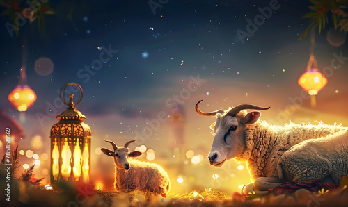 eid al adha qurban with animal for islamic new year event photo
