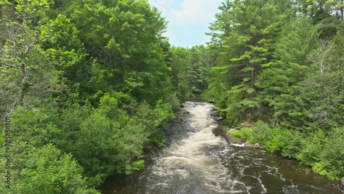 Beautiful Aerial Over Central Ontario Canada River Rapids 60fps Irondale River photo