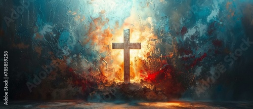 Beacon of Christianity, cross against a canvas of heavenly light