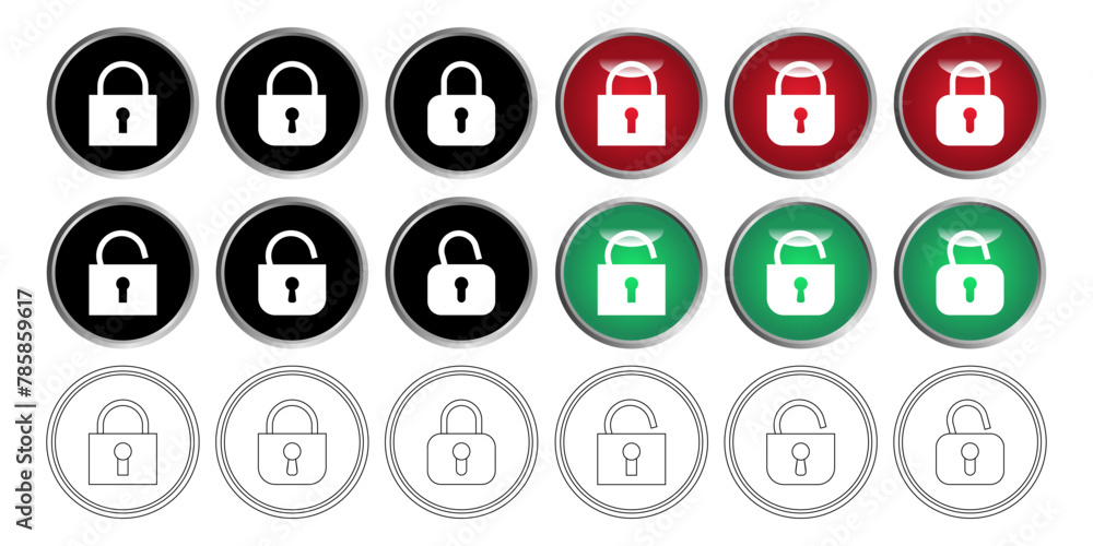 Set of Locking and Unlocking Button Icons. Accessibility Symbol Vector. Design can be Edited Set of Locking and Unlocking Button Icons. Accessibility Symbol Vector. Design can be Edited